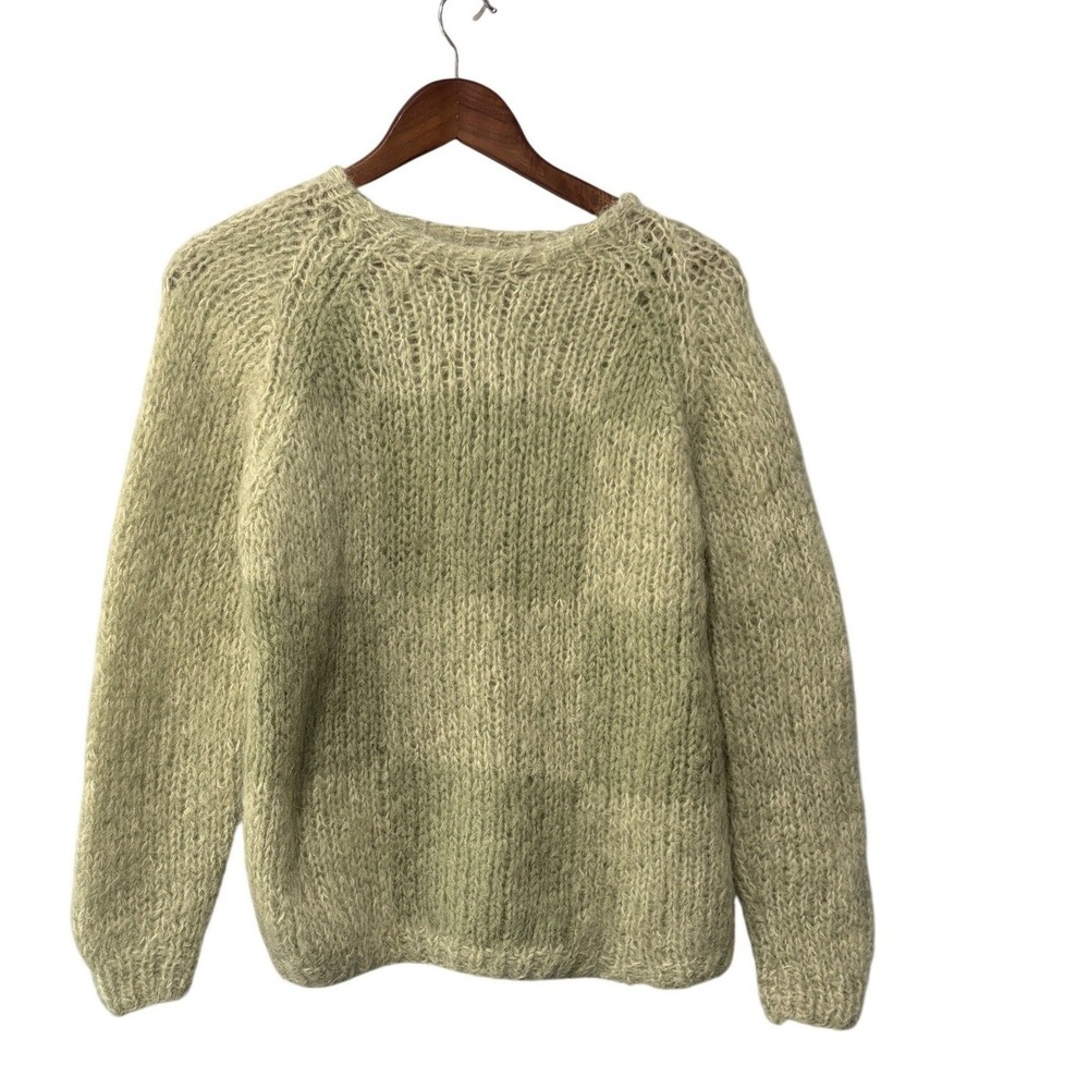 Bobbie Brooks Vintage Hand Knit Mohair Wool Checkered Sweater Sage Green Italy